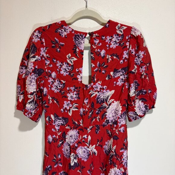 Anthropologie Maeve Red Floral Puff Sleeve Midi Dress - Picture 15 of 16